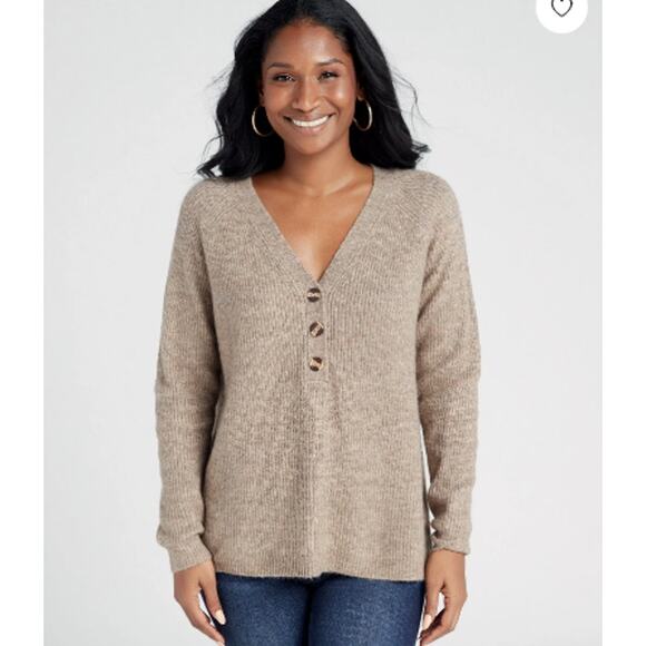 LUSH Taupe Long Sleeve Henley Knit Sweater Pullover Size S Soft Casual Fall Top - Picture 1 of 7